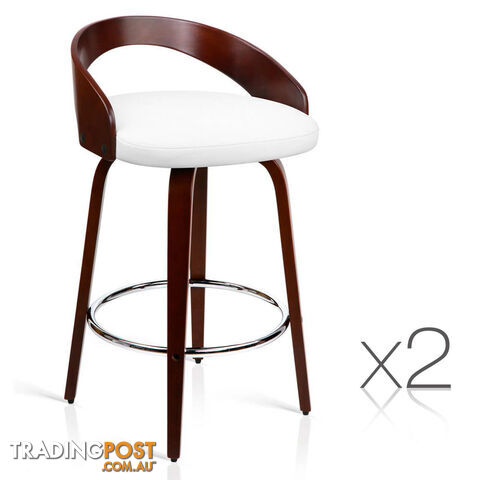 Set of 2 Cherry Wood Bar Stools with Chrome Footrest