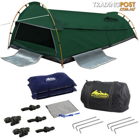 Double Camping Canvas Swag Tent Green w/ Air Pillow