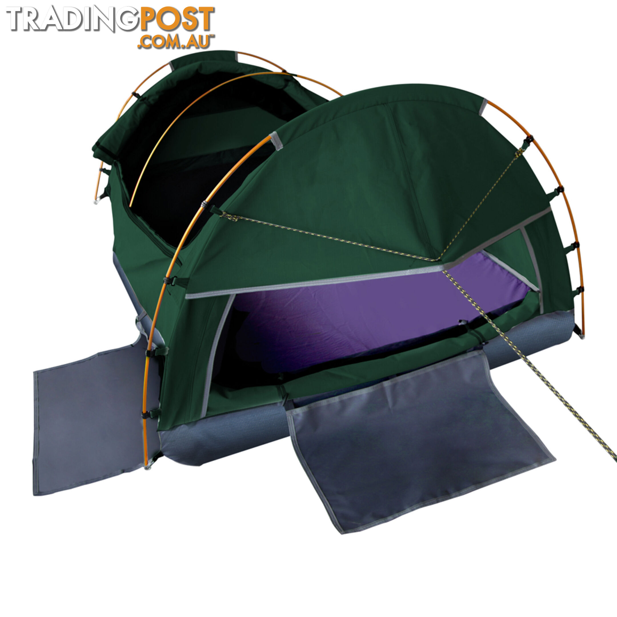 Double Camping Canvas Swag Tent Green w/ Air Pillow
