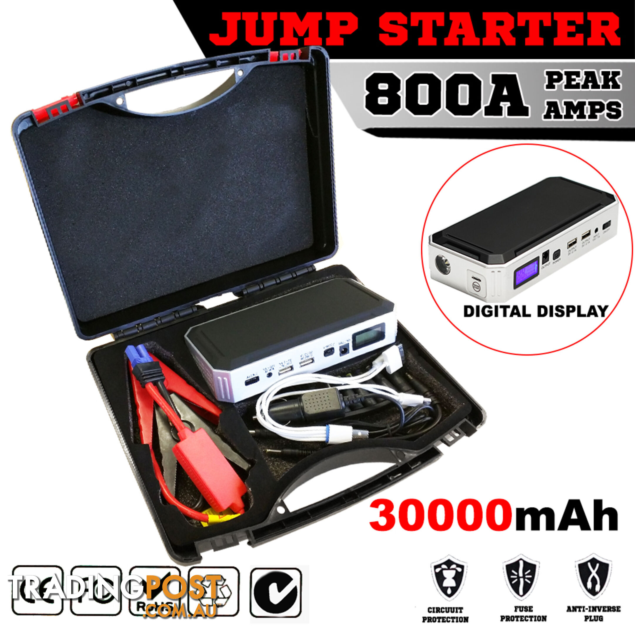 Portable Emergency Jump Starter 30000mAh Backup Power Bank Car Charger 12V 800A