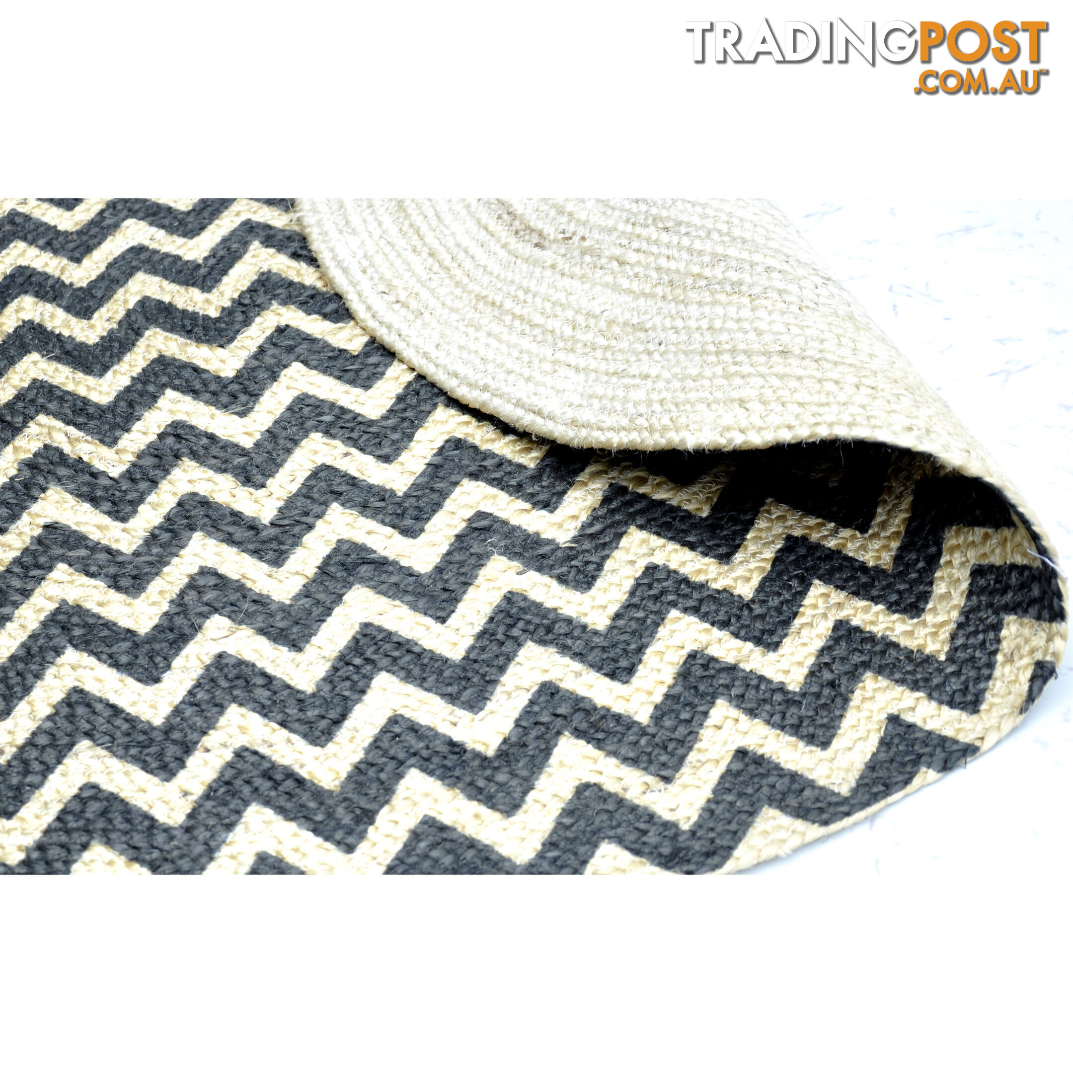 Printed Chevron Rug Black & Natural 120x120cm