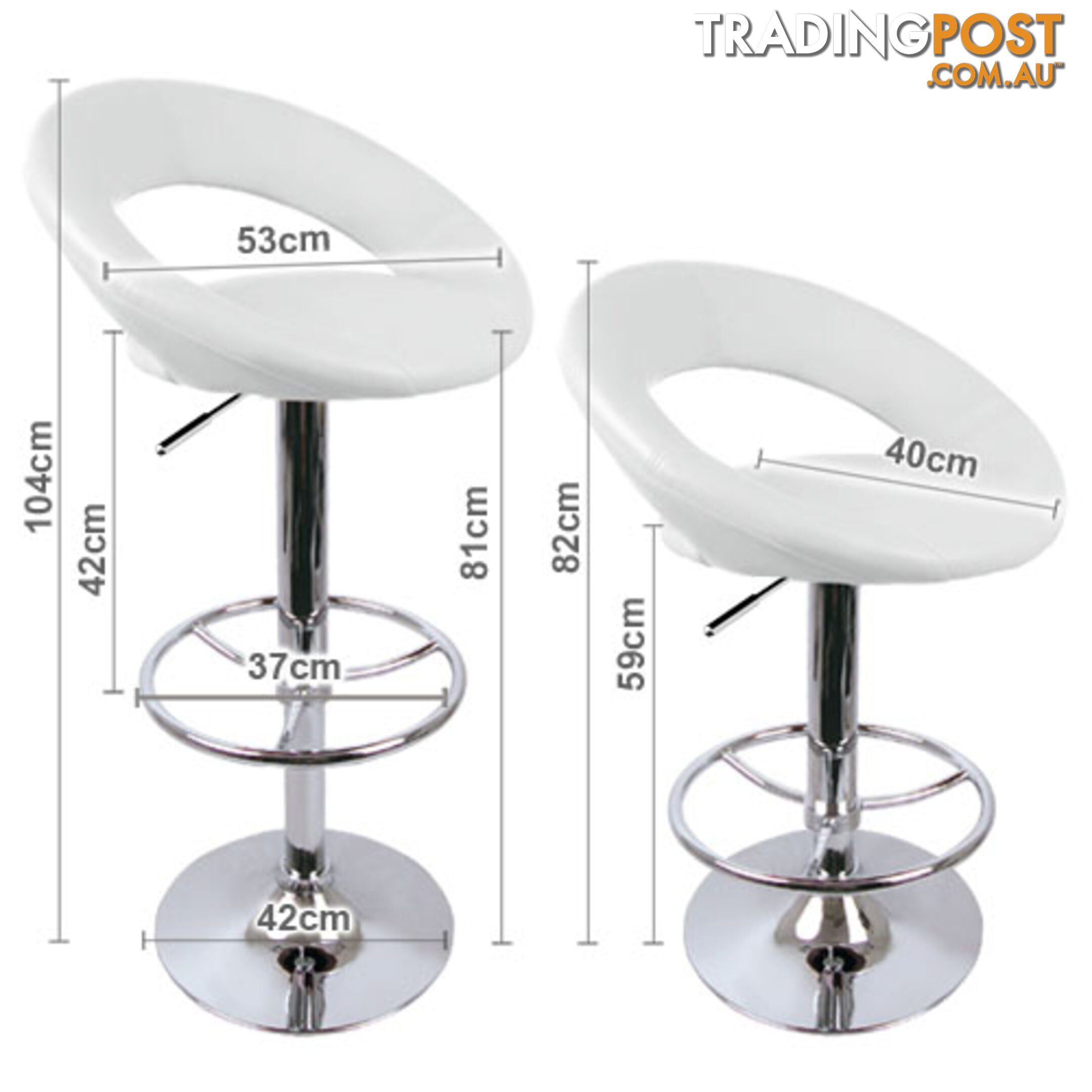 Set of 2 PU Leather Kitchen Bar Stool White