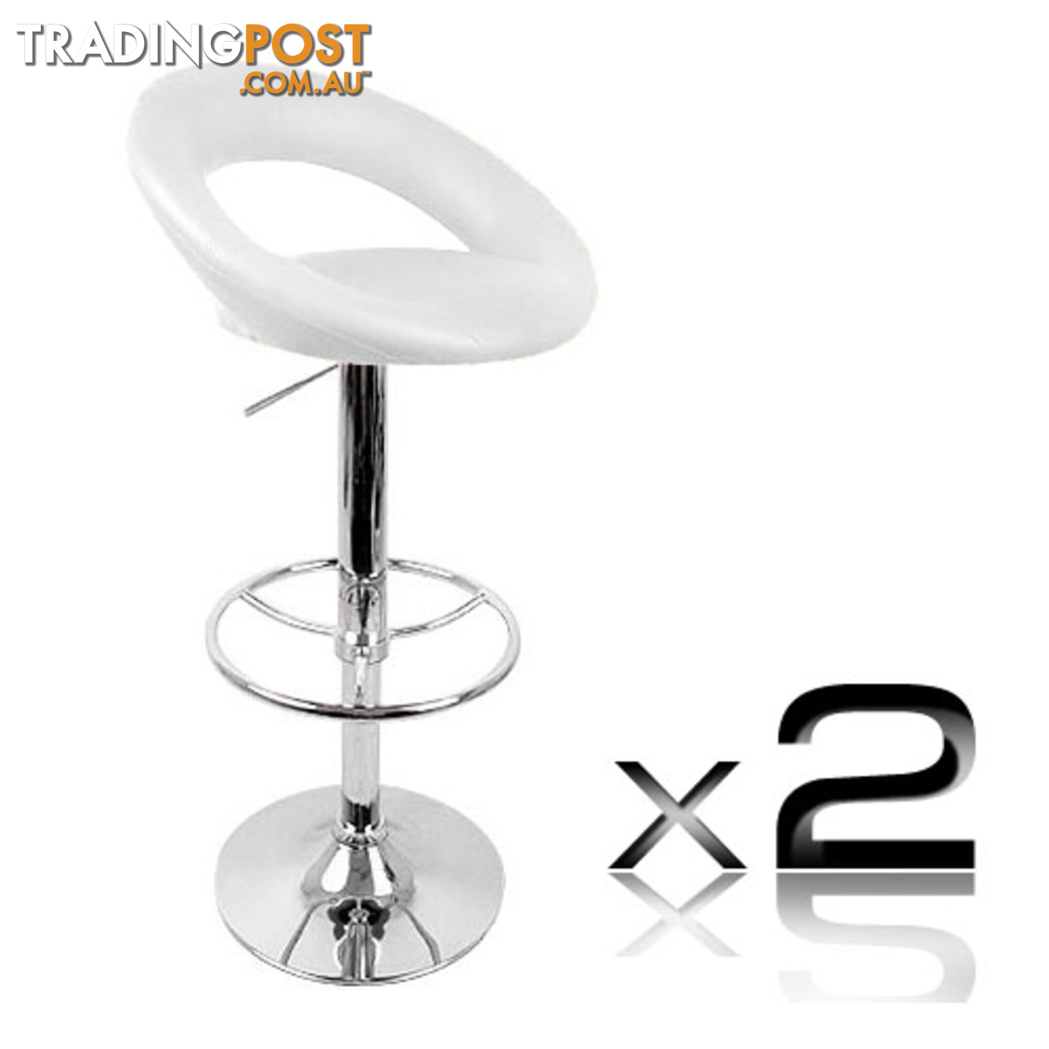 Set of 2 PU Leather Kitchen Bar Stool White