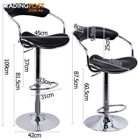 Set of 2 PU Leather Kitchen Bar Stool Black - photo 2 of 9