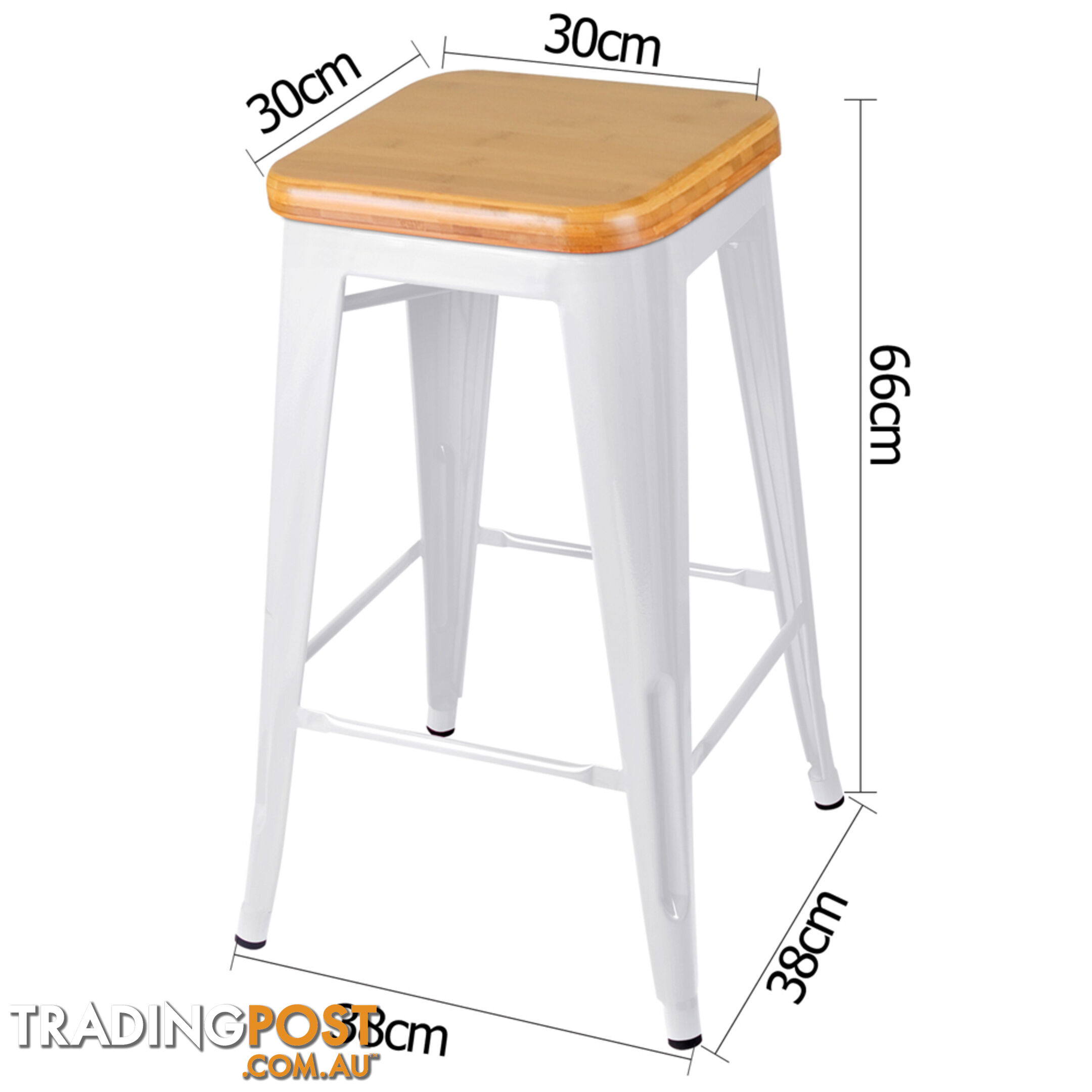 Set of 2 Replica Tolix Kitchen Bar Stool Bamboo Seat 66cm White