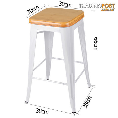 Set of 2 Replica Tolix Kitchen Bar Stool Bamboo Seat 66cm White