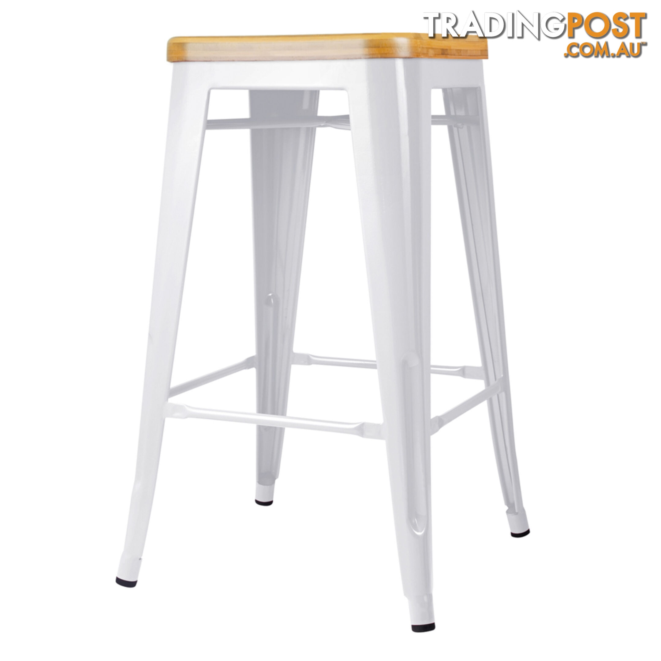 Set of 2 Replica Tolix Kitchen Bar Stool Bamboo Seat 66cm White