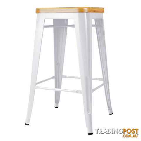 Set of 2 Replica Tolix Kitchen Bar Stool Bamboo Seat 66cm White