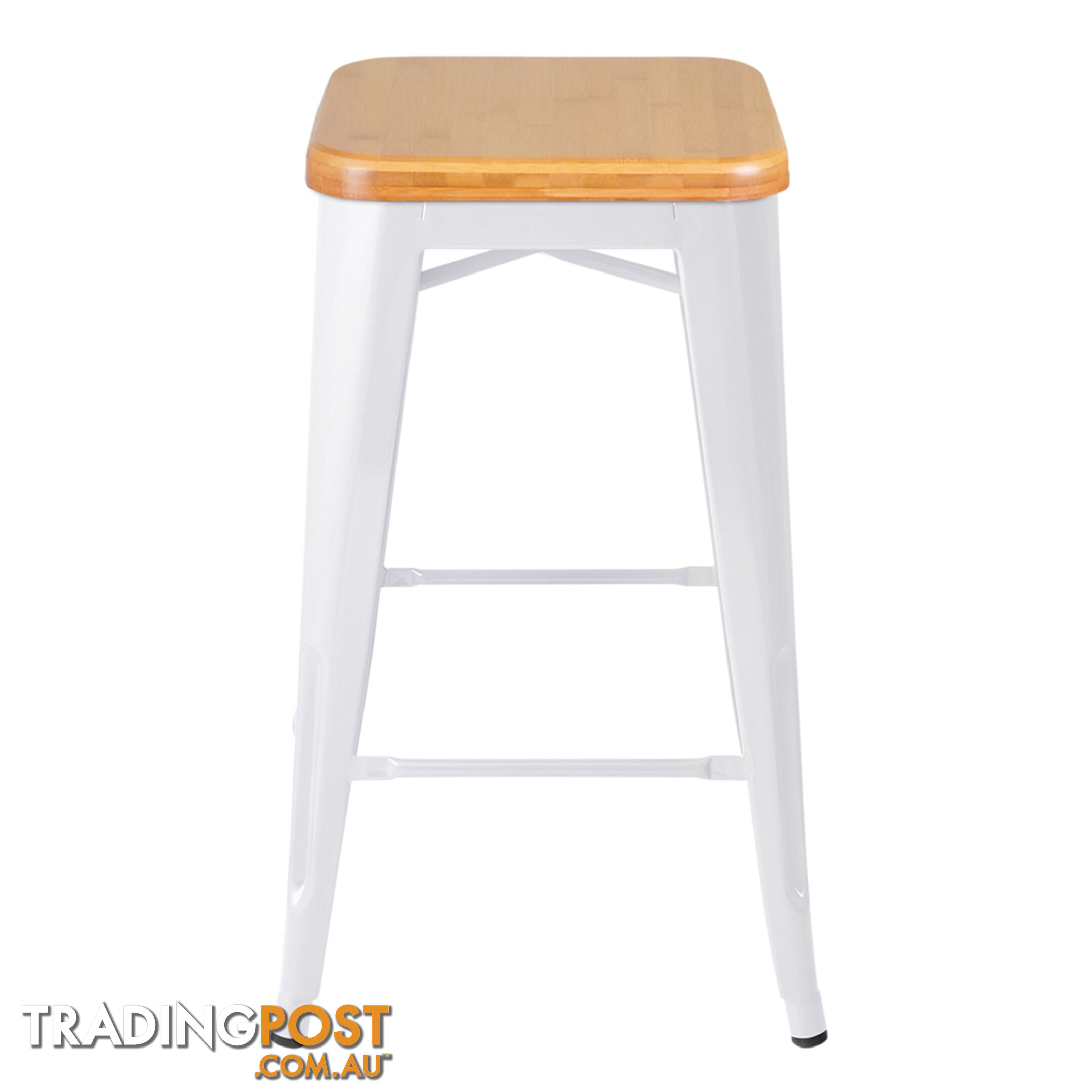 Set of 2 Replica Tolix Kitchen Bar Stool Bamboo Seat 66cm White