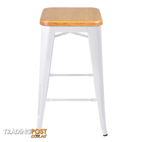 Set of 2 Replica Tolix Kitchen Bar Stool Bamboo Seat 66cm White