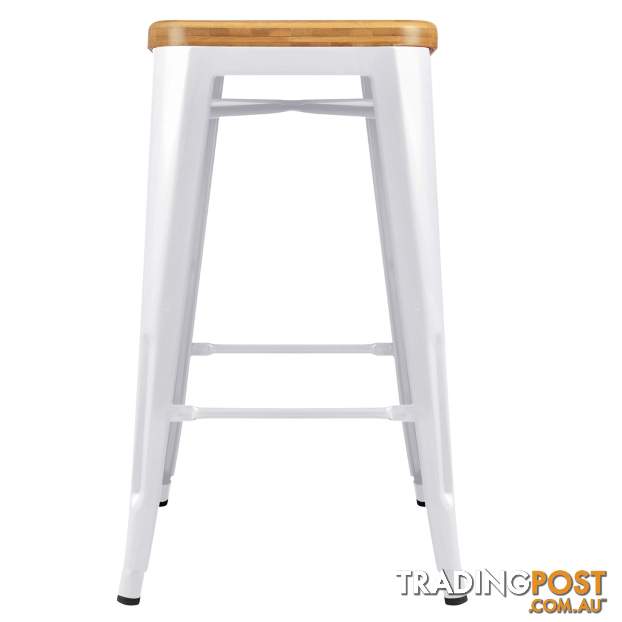 Set of 2 Replica Tolix Kitchen Bar Stool Bamboo Seat 66cm White