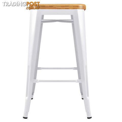 Set of 2 Replica Tolix Kitchen Bar Stool Bamboo Seat 66cm White