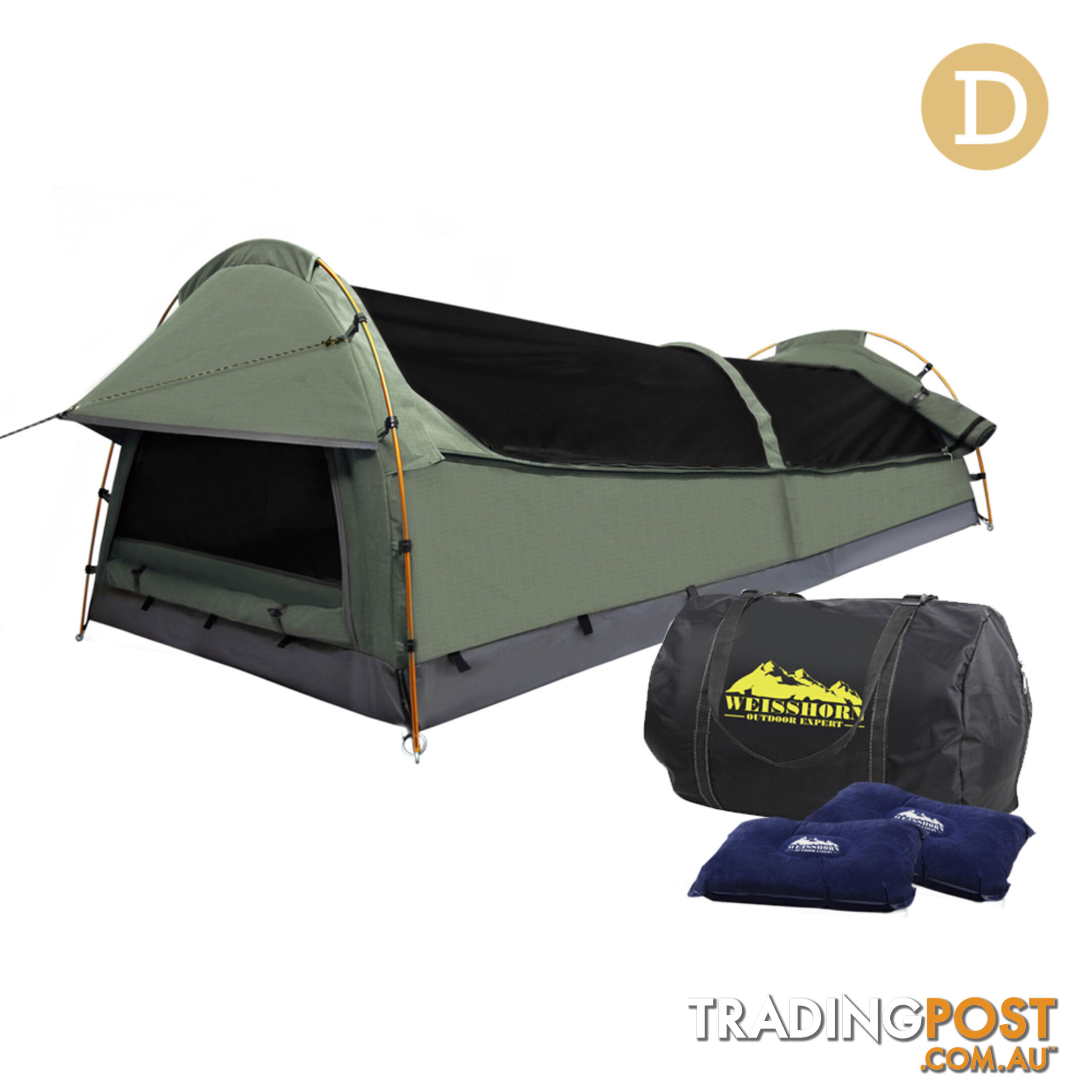 Double Camping Canvas Swag Tent Celadon w/ Air Pillow