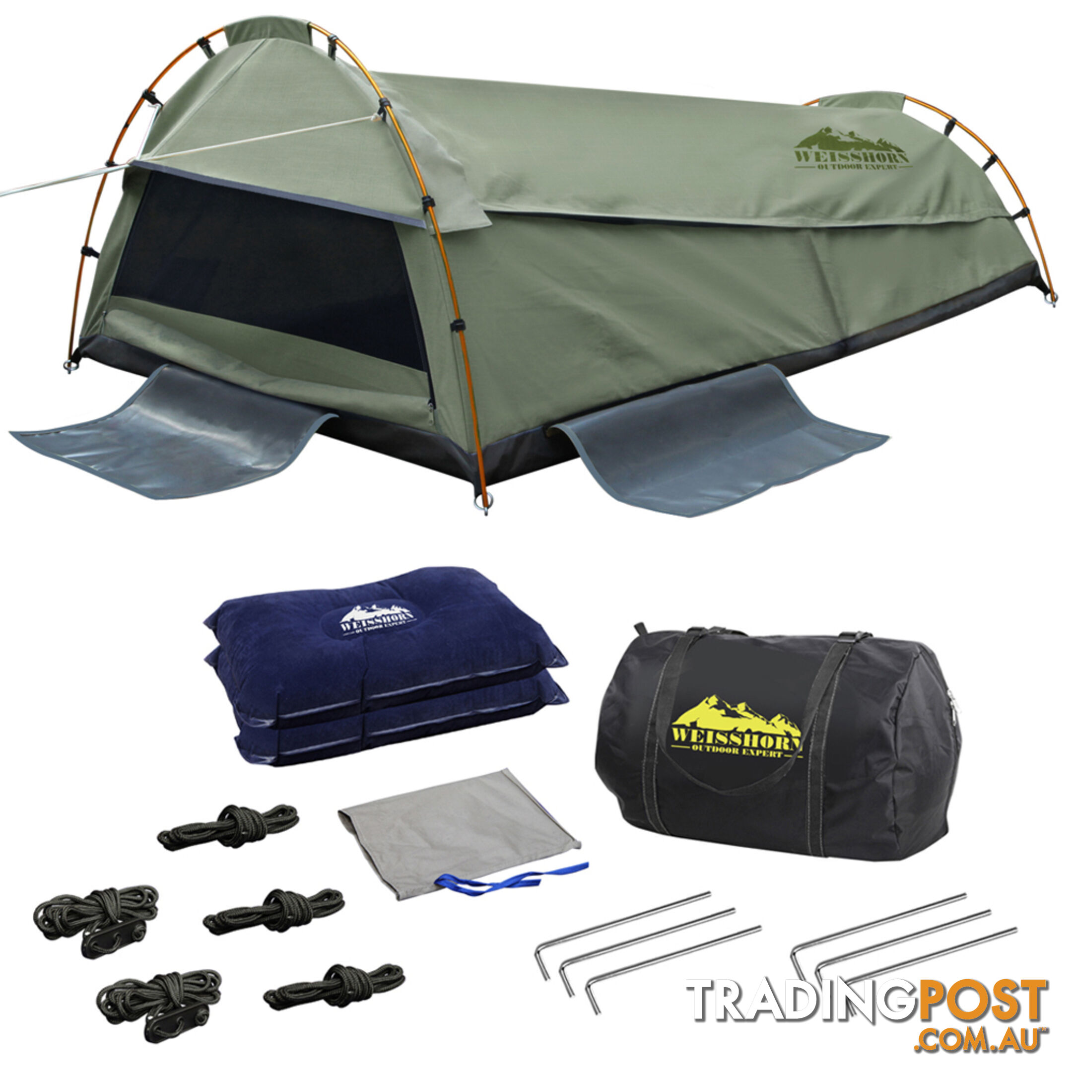 Double Camping Canvas Swag Tent Celadon w/ Air Pillow