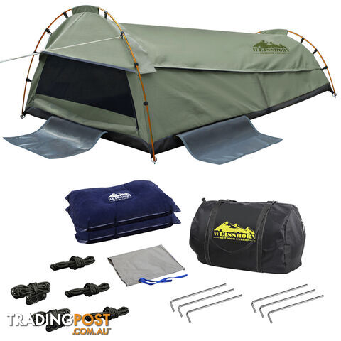 Double Camping Canvas Swag Tent Celadon w/ Air Pillow