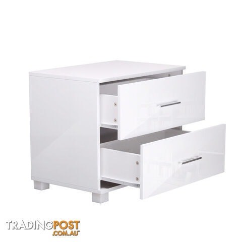 High Gloss Two Drawers Bedside Table Cabinet Lamp Unit White - photo 3 of 8