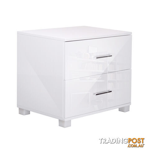 High Gloss Two Drawers Bedside Table Cabinet Lamp Unit White