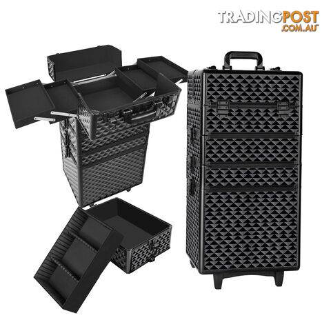4 in 1 Portable Beauty Make up Cosmetic Trolley Case Diamond Black