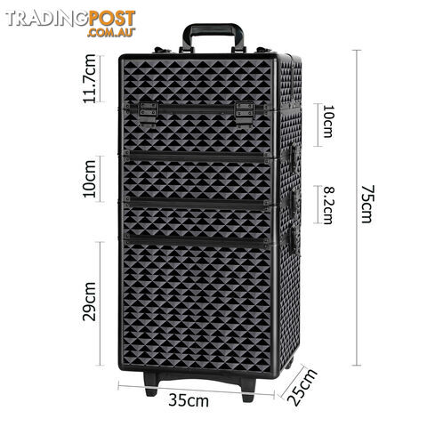4 in 1 Portable Beauty Make up Cosmetic Trolley Case Diamond Black