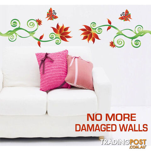 Large Size Adorable Red Flower Vine Wall Stickers - Totally Movable