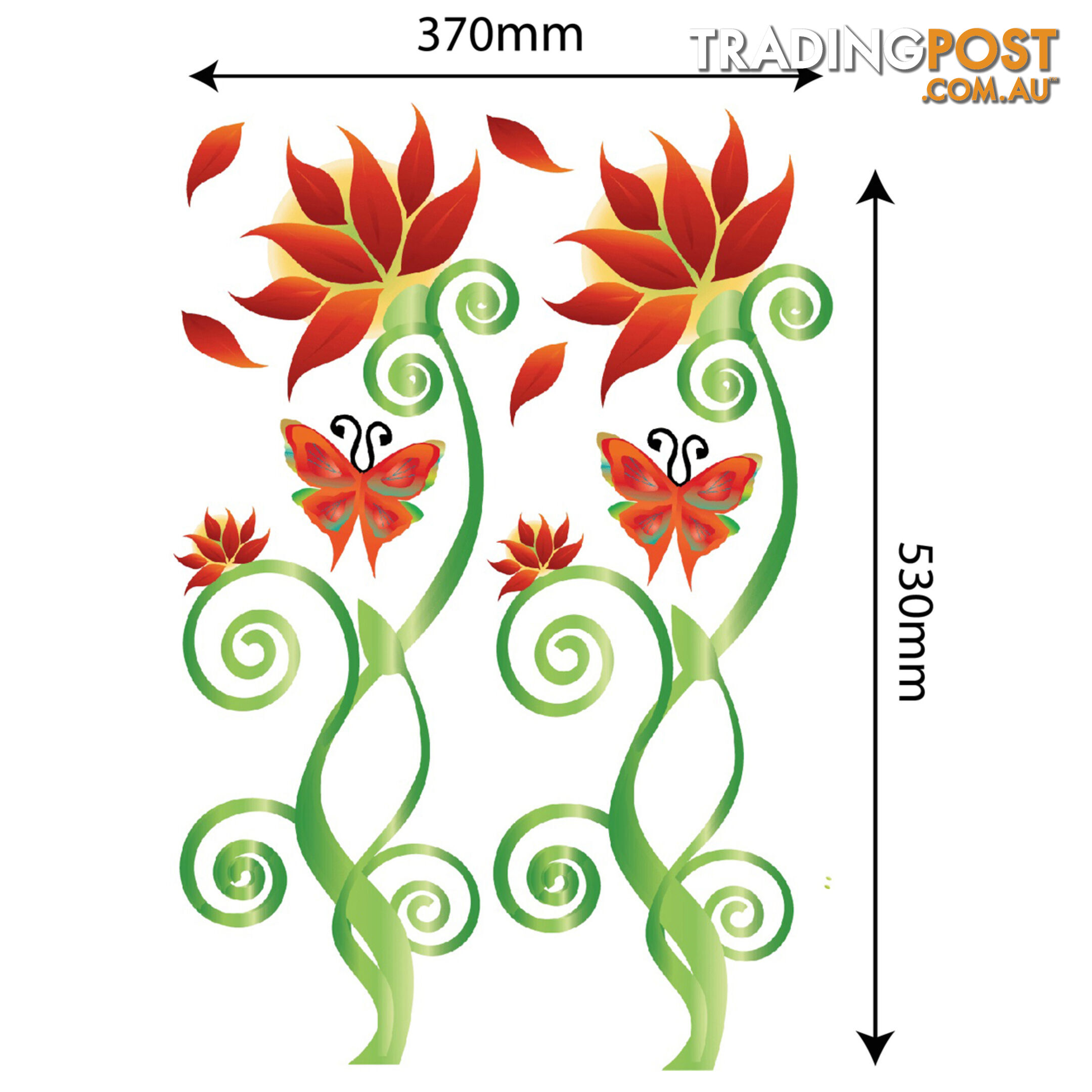 Large Size Adorable Red Flower Vine Wall Stickers - Totally Movable