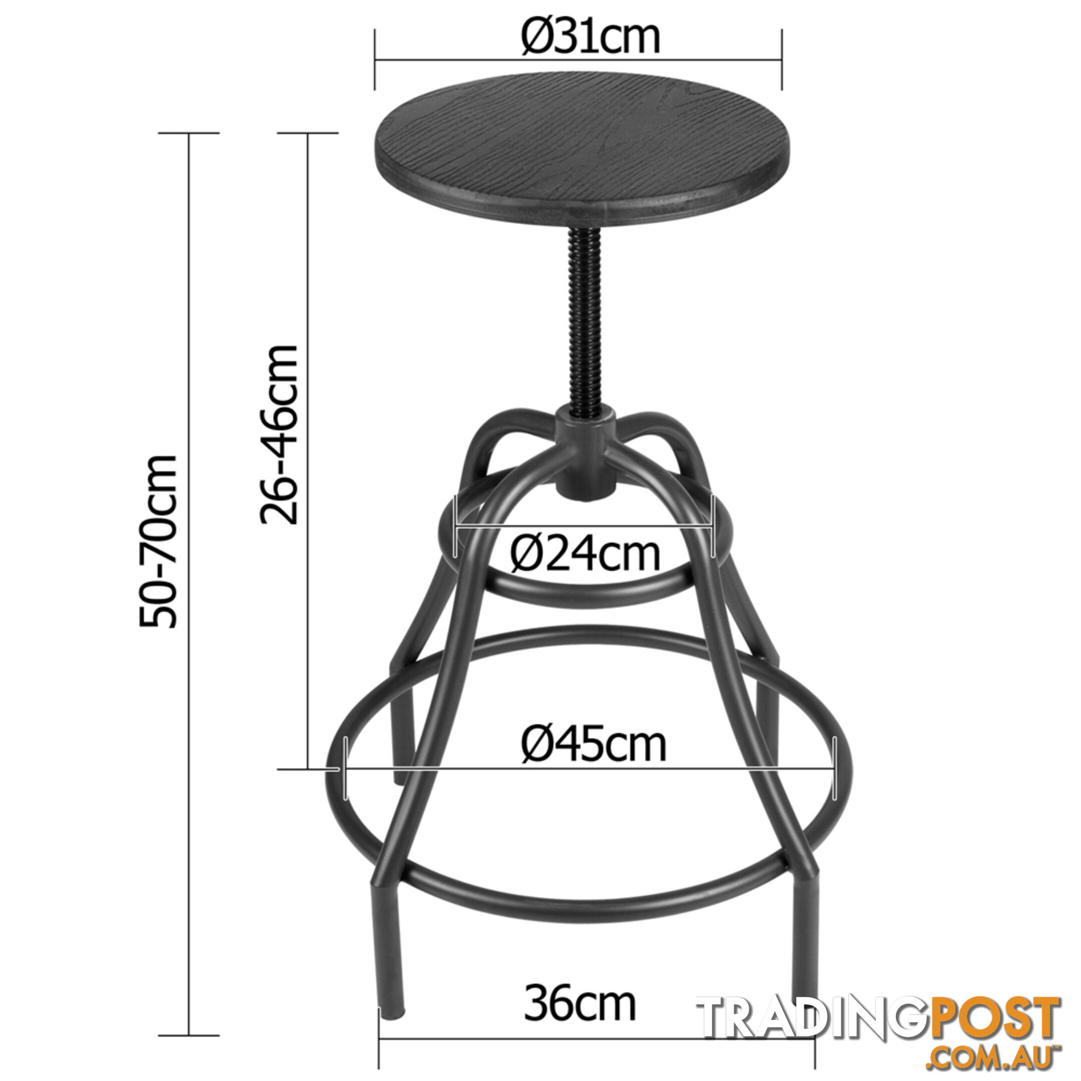 Vintage Retro Industrial Steel Bar Stool Swivel Chair