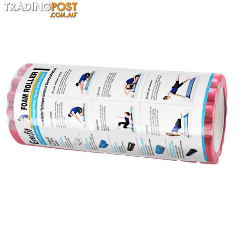Yoga Gym Pilates EVA Grid Foam Roller Pink 33 x 14cm