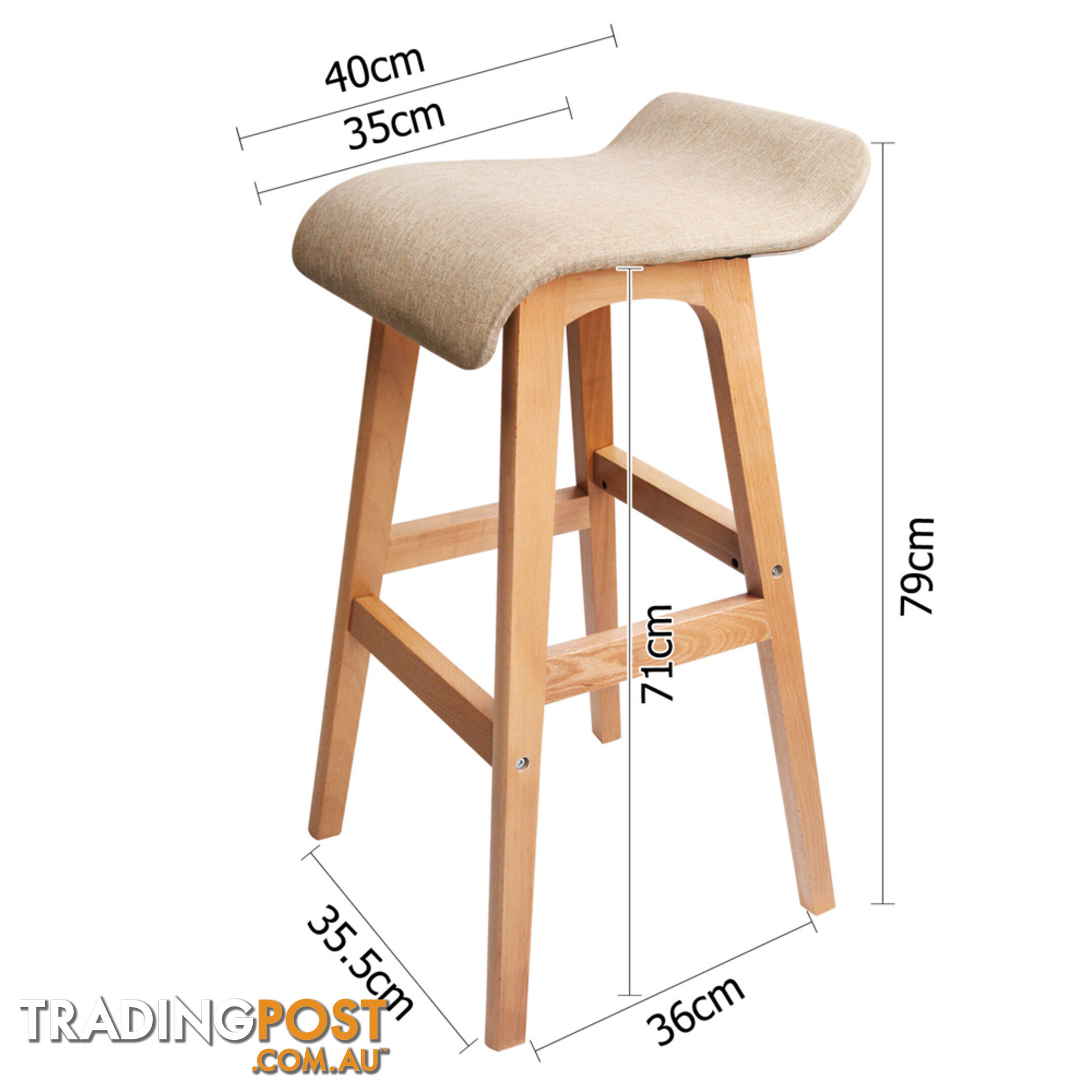 2 x Beech Wood Fabric Bar Stools - Taupe