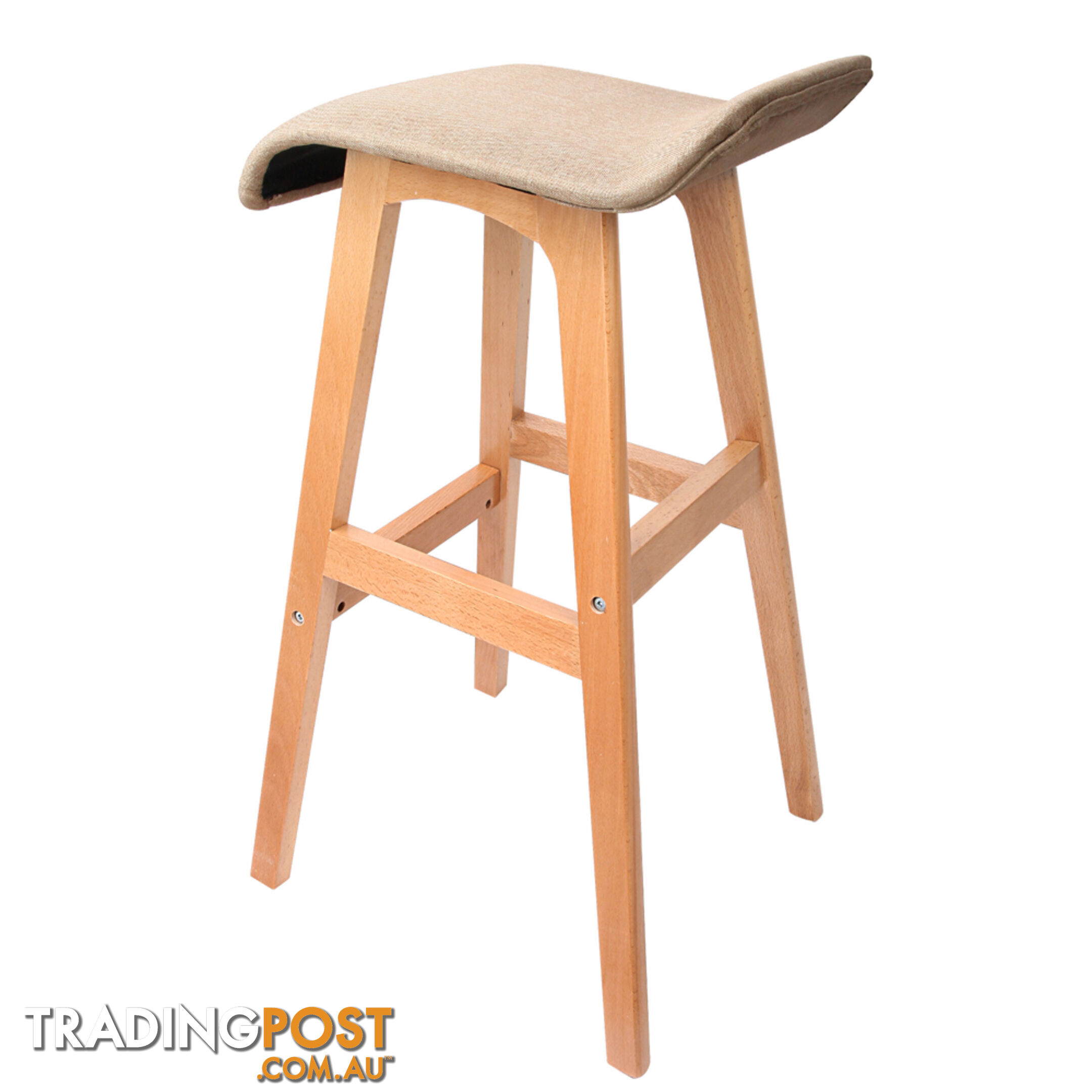 2 x Beech Wood Fabric Bar Stools - Taupe