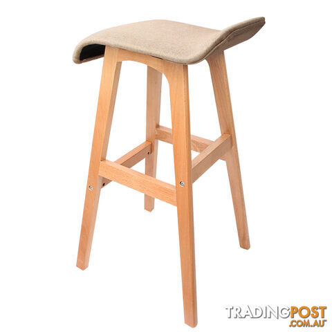 2 x Beech Wood Fabric Bar Stools - Taupe