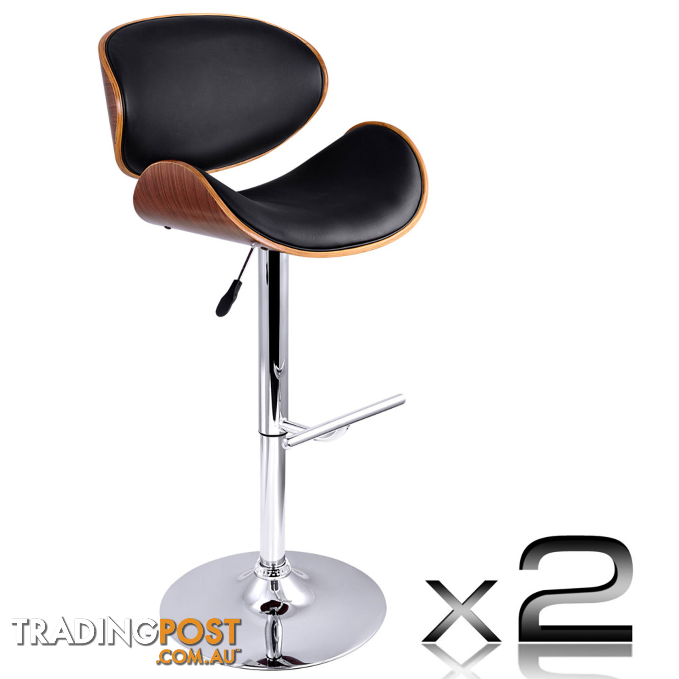 Set of 2 Wooden Kitchen Bar Stool Padded Seat Black