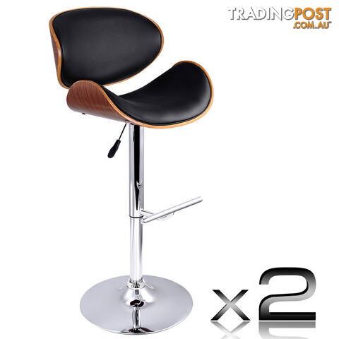 Set of 2 Wooden Kitchen Bar Stool Padded Seat Black