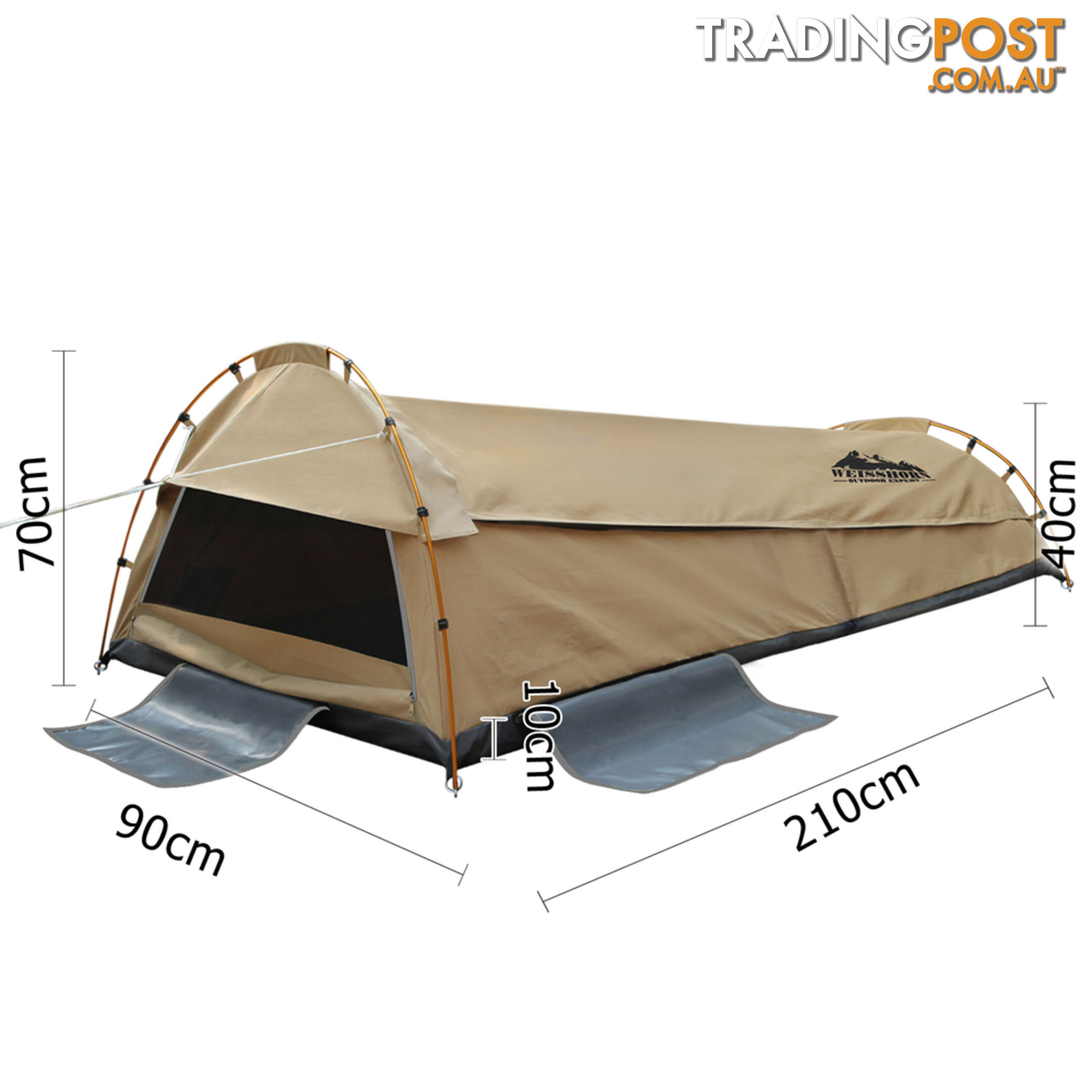 King Single Camping Canvas Swag Tent Beige with Air Pillow