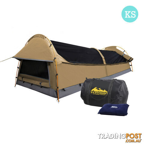 King Single Camping Canvas Swag Tent Beige with Air Pillow