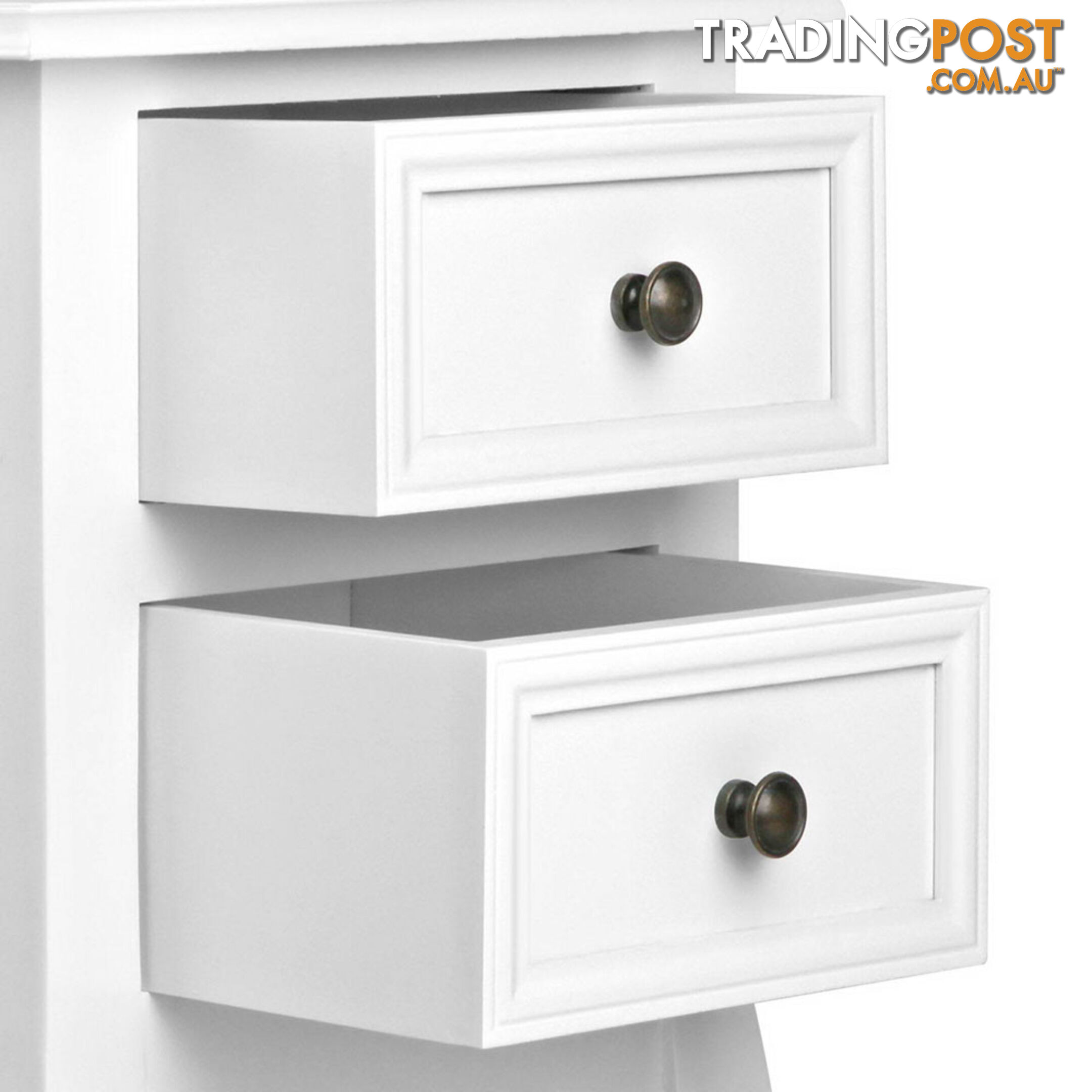 Vintage Style Bedside Side Table with 2 Drawers - White