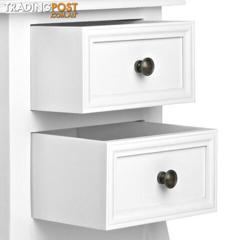 Vintage Style Bedside Side Table with 2 Drawers - White