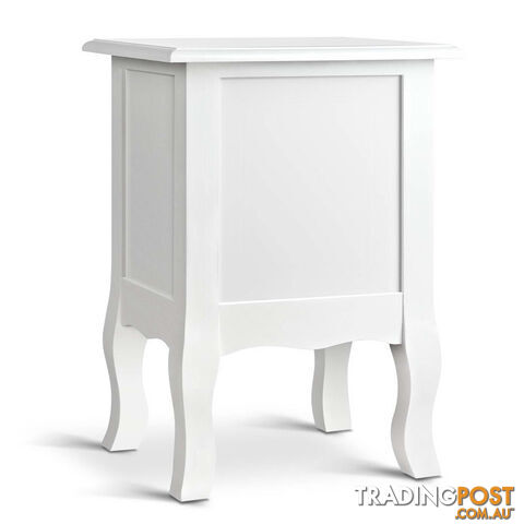 Vintage Style Bedside Side Table with 2 Drawers - White