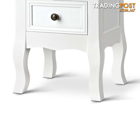 Vintage Style Bedside Side Table with 2 Drawers - White