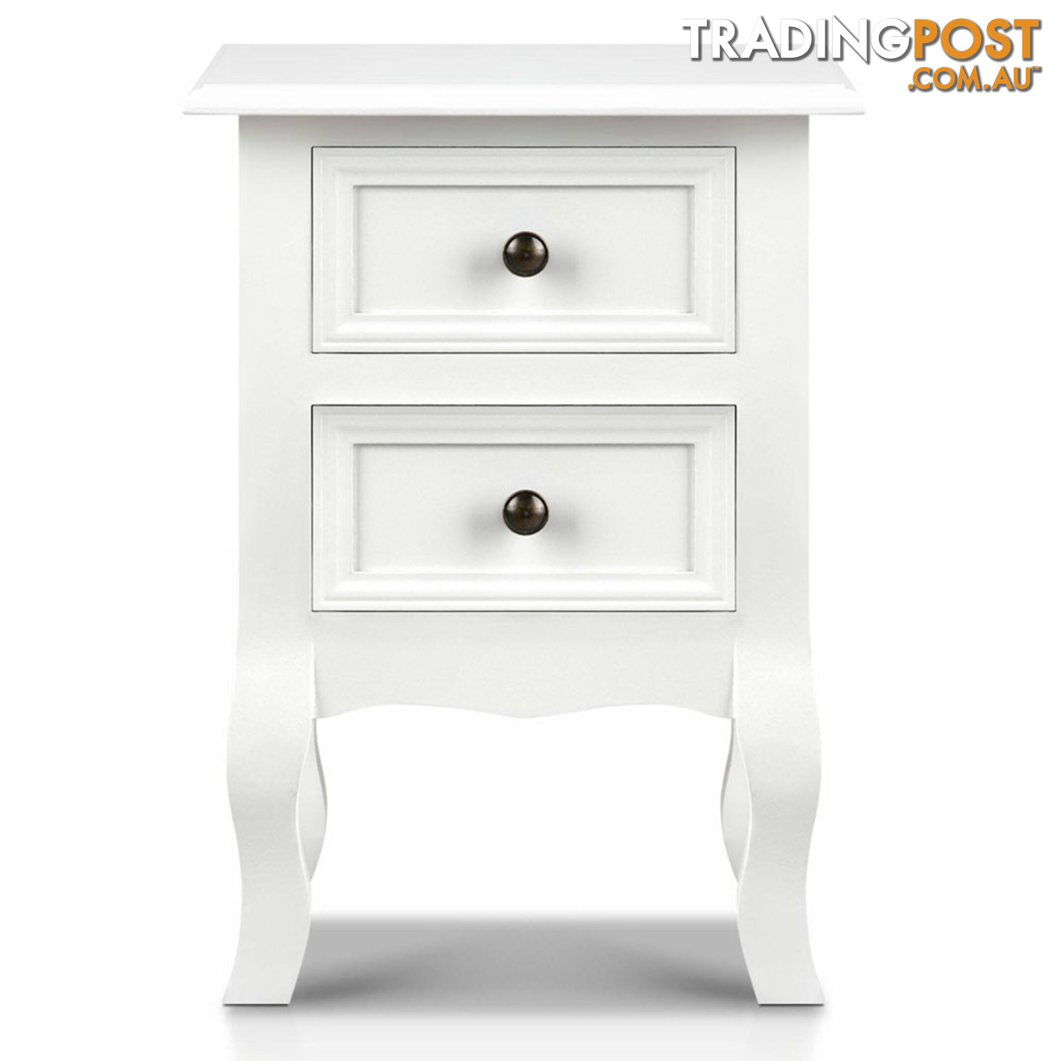 Vintage Style Bedside Side Table with 2 Drawers - White