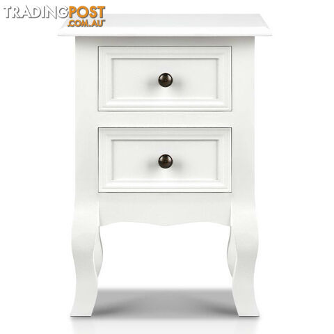 Vintage Style Bedside Side Table with 2 Drawers - White