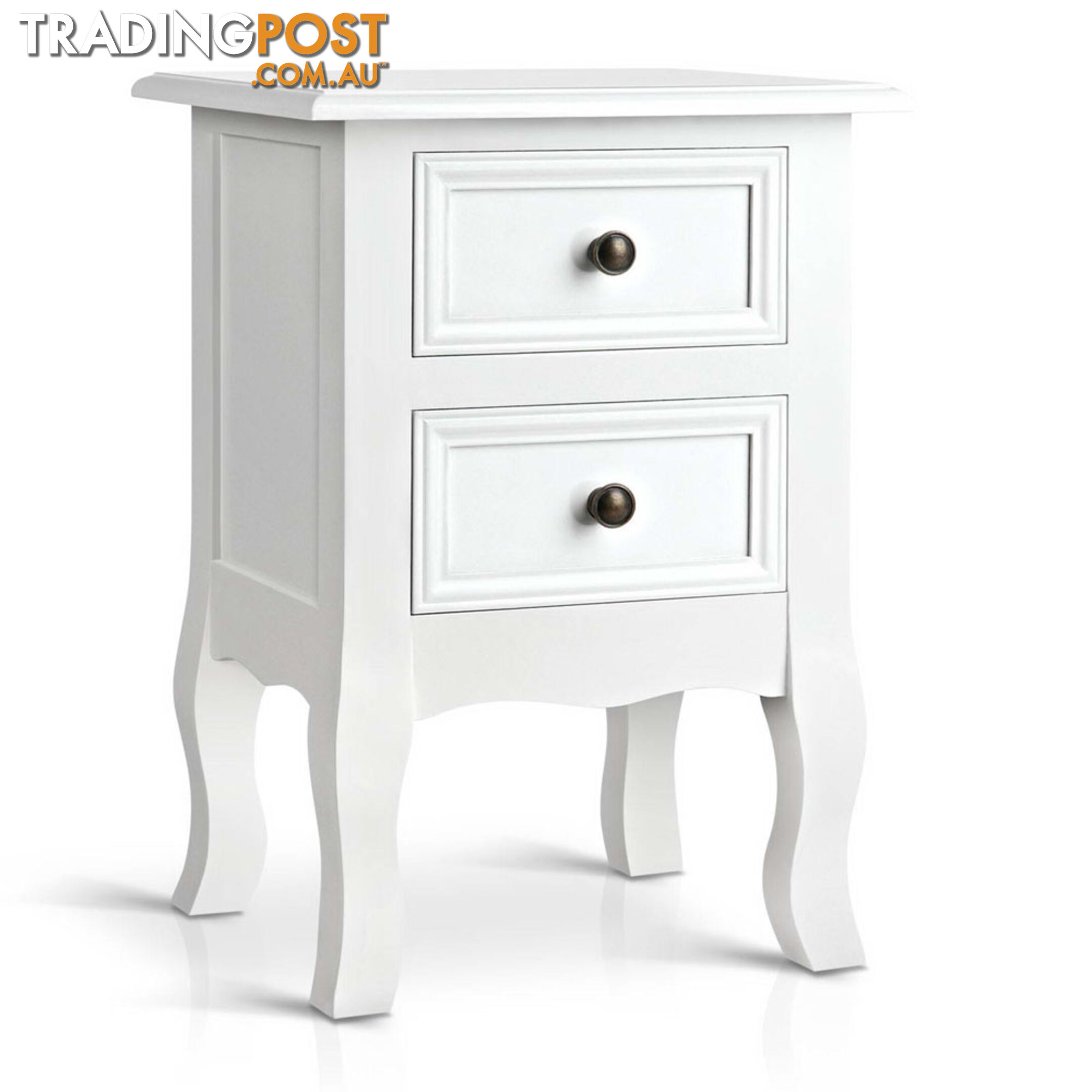 Vintage Style Bedside Side Table with 2 Drawers - White