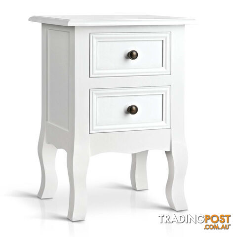 Vintage Style Bedside Side Table with 2 Drawers - White