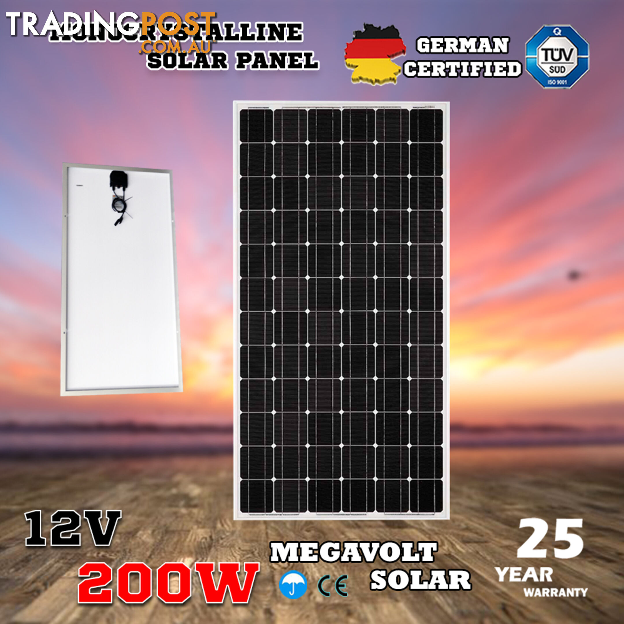 12V 200W Solar Panel Kit Home Generator Caravan Camping Power Mono Charging PWM