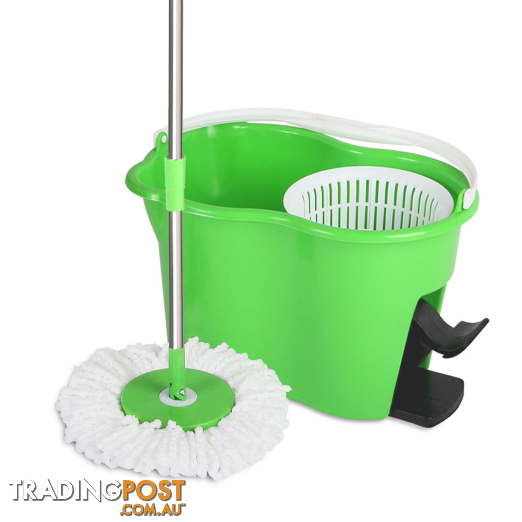 360 Degree Spinning Mop Microfibre Spin Dry Bucket with 2 Mop Heads - Green