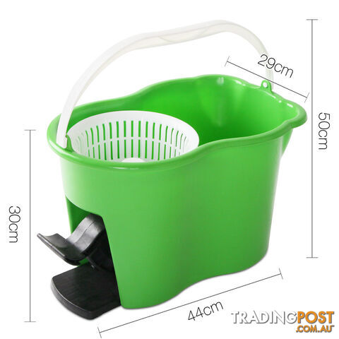 360 Degree Spinning Mop Microfibre Spin Dry Bucket with 2 Mop Heads - Green