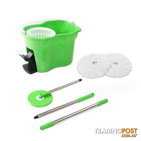 360 Degree Spinning Mop Microfibre Spin Dry Bucket with 2 Mop Heads - Green