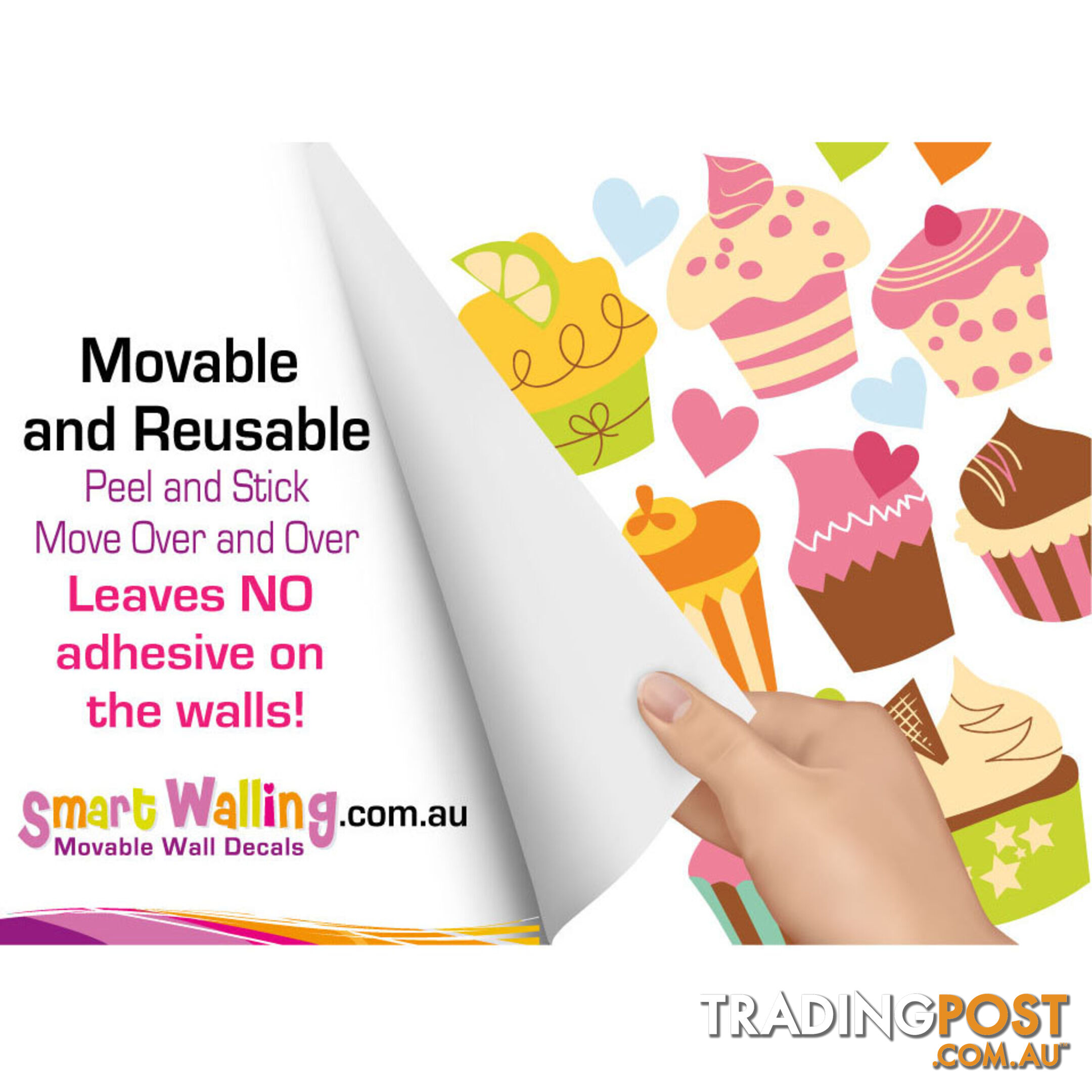 Medium Size Cute Cupcakes Wall Stickers - Totally Movable and Reusable