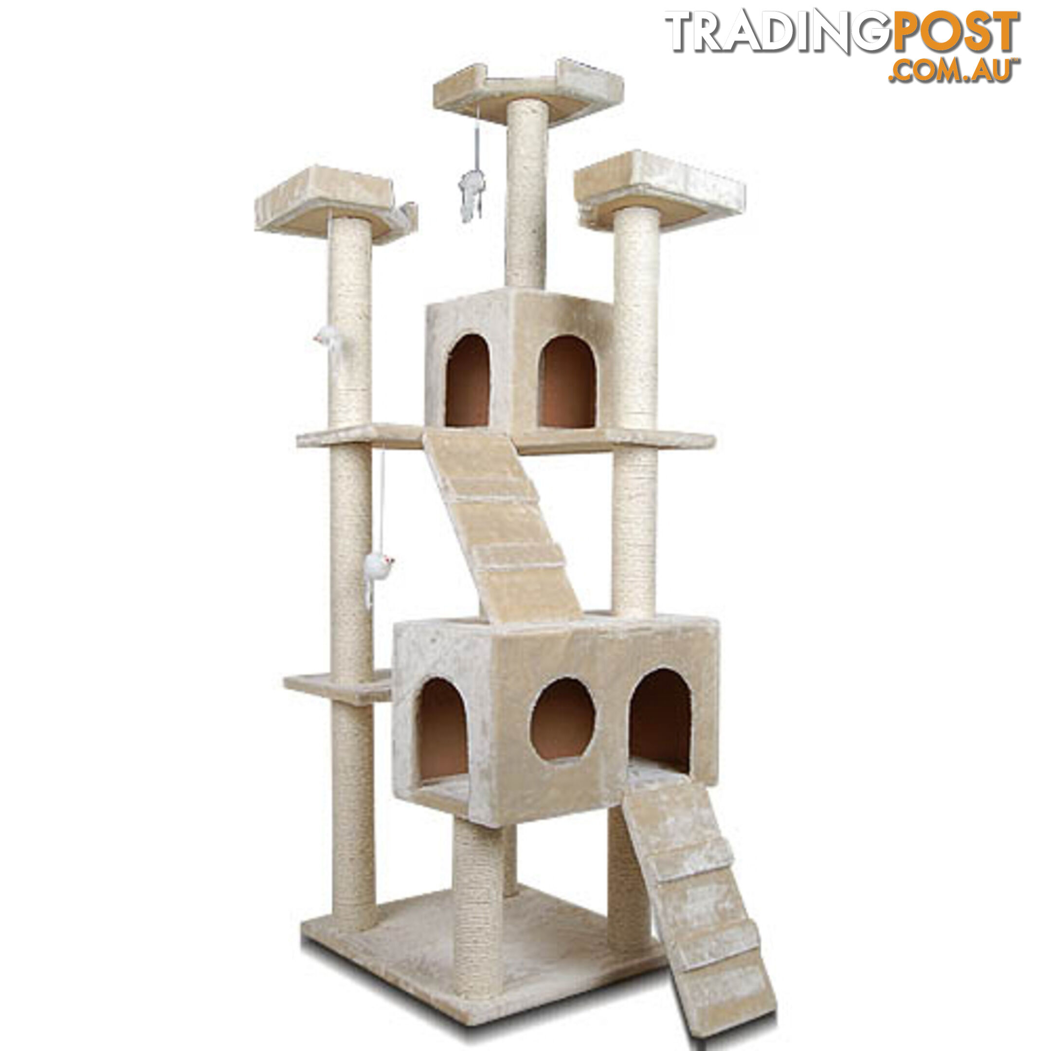 Multi Level Cat Scratching Poles Tree w/ Ladder Beige