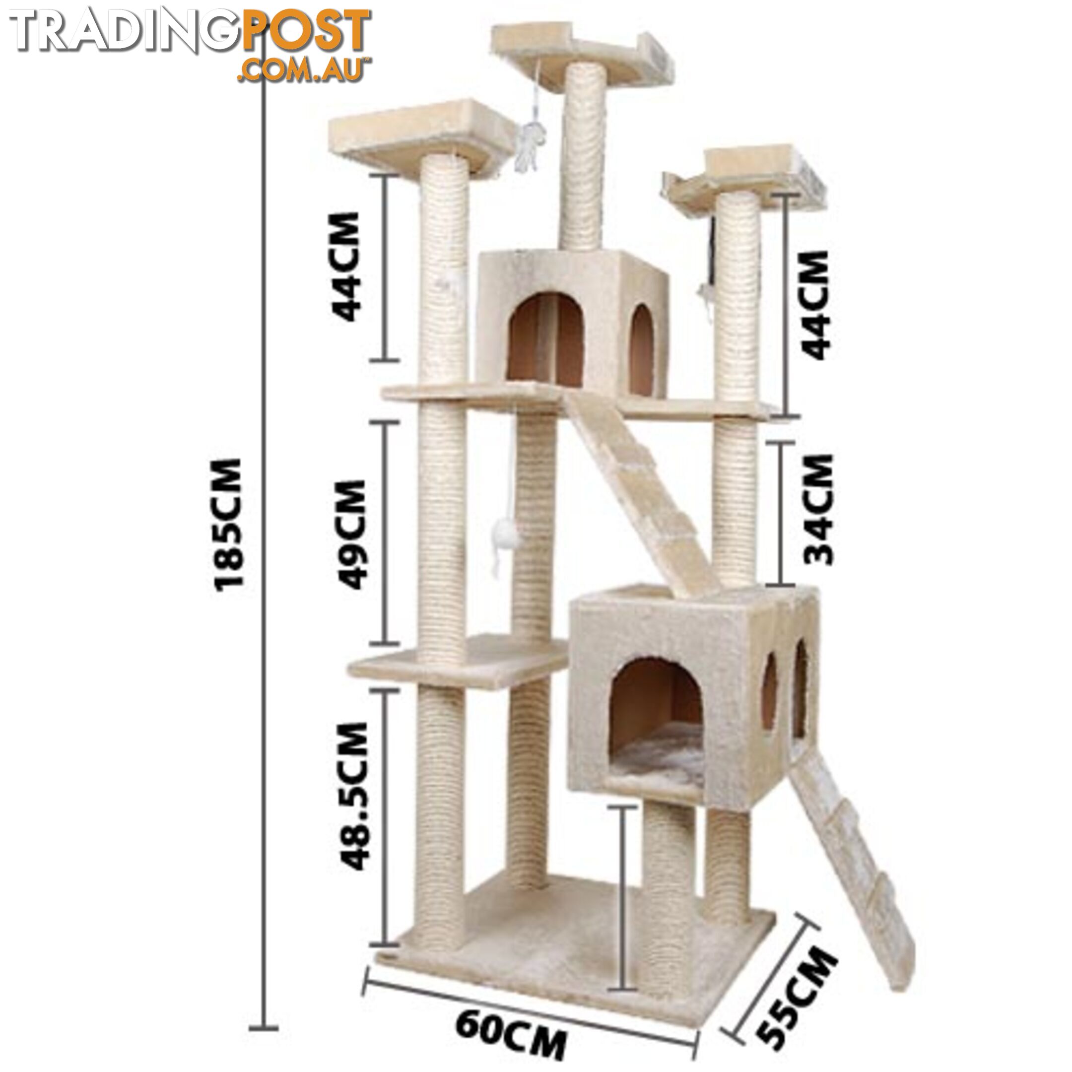 Multi Level Cat Scratching Poles Tree w/ Ladder Beige