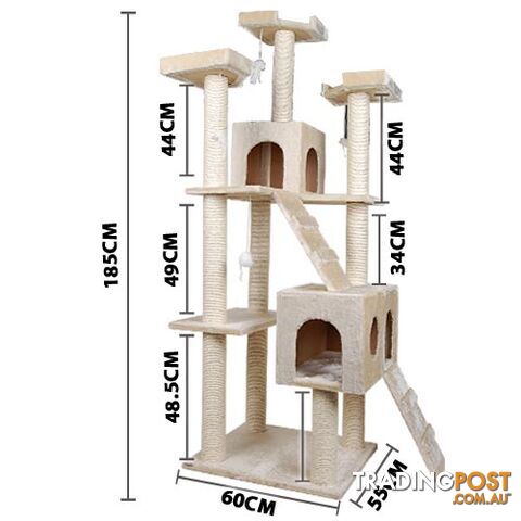 Multi Level Cat Scratching Poles Tree w/ Ladder Beige